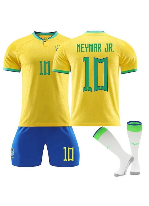 Комплект спортна екипировка за деца, Neymar Jr, тениска + къси панталони + чорапи, многоцветен, футбол, 110-120 CM