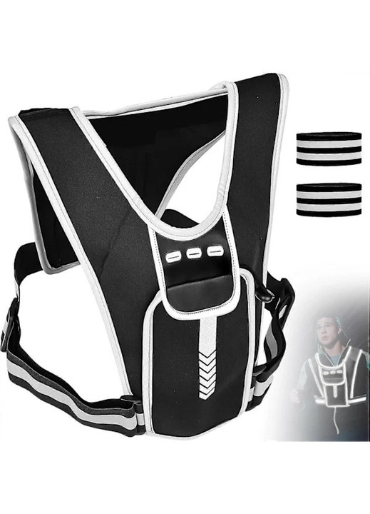 Rucsac reflectorizant cu suport telefon si multiple buzunare, ajustabil, negru