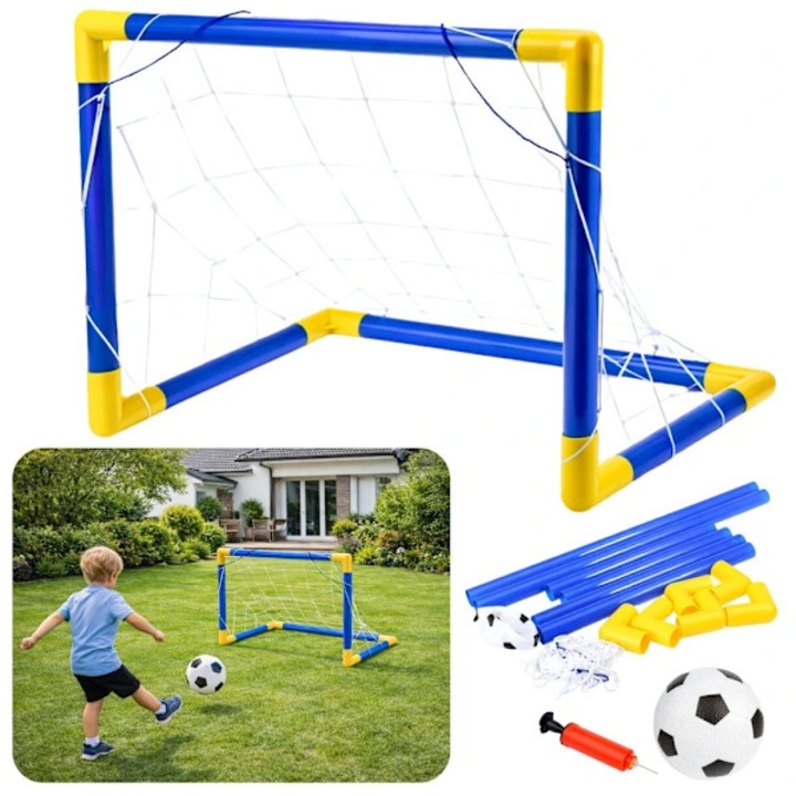 Set mini teren fotbal, plastic, 62x41x30cm, cu minge si pompa