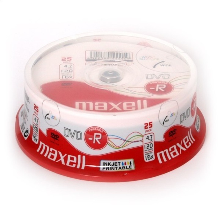DVD-R MAXELL 4.7GB 16x nyomtatható fehér 25 db-os tortadoboz