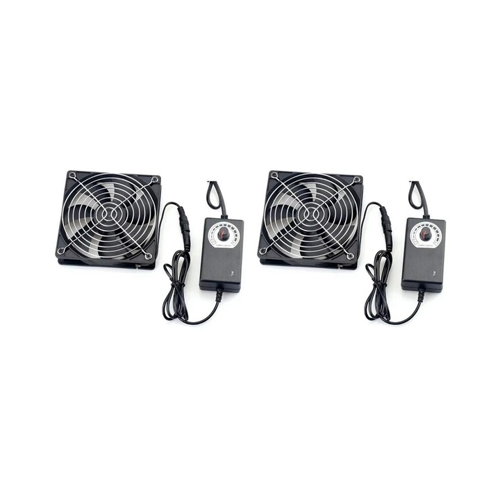 Set 2 ventilatoare 120x120x25mm, 2700RPM, negru, 12V, cablu 35cm, EU plug