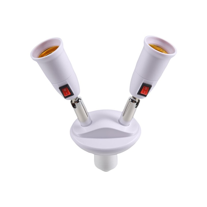 Adaptor soclu bec E27 2 in 1, reglabil 360°, alb, plastic