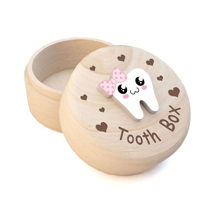 Cutie lemn pentru dintisori, model 3D colorat, 4.8x3.5cm, natur