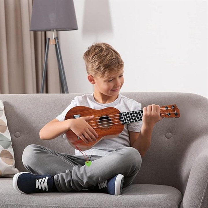 Mini játék gitár, 17 hüvelyk, műanyag, barackfa színű