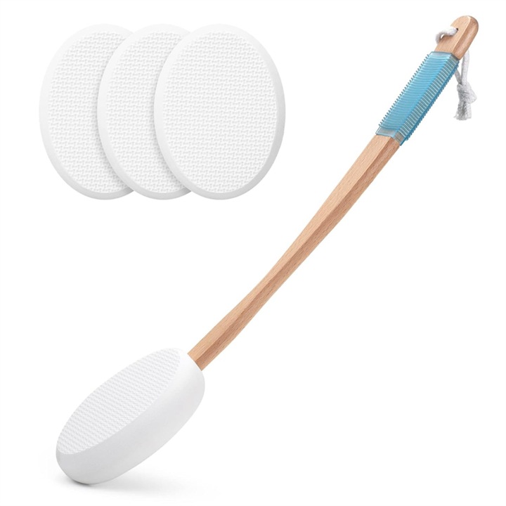 Aplicator lotiune cu maner curbat 43cm, 4 paduri albe, set