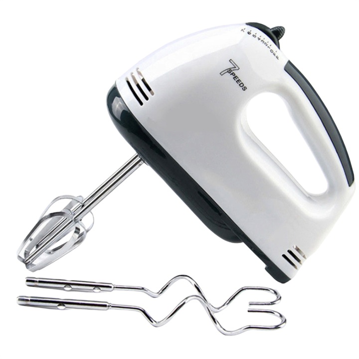 Kézi mixer, állítható, dupla fej, műanyag, fehér, EU csatlakozó