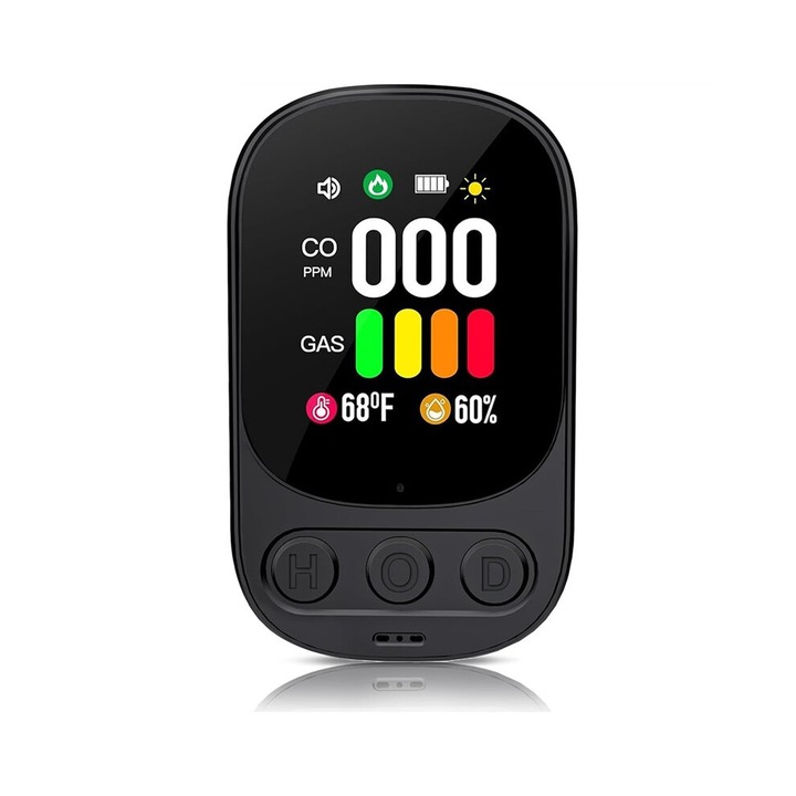 Detector monoxid de carbon portabil, negru, 100-240V, afisaj LCD color, tip EU plug