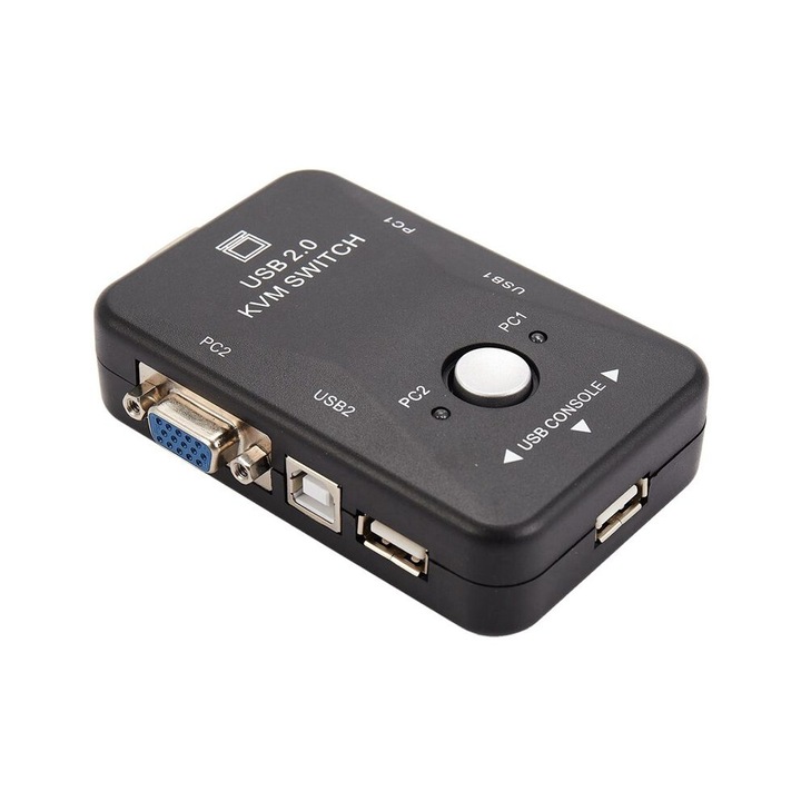 KVM kapcsoló 2 portos USB 2.0, fekete, 9.5x6x2.4 cm, 5 darabos készlet