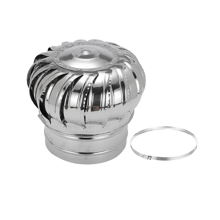 Tetőkivezető sapka forgó rozsdamentes acél turbina ezüst 30x30cm