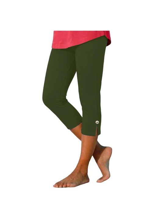 Colanti Capri Verzi Kaki cu Nasturi Decorativi, Pantaloni de Compresie pentru Antrenament, de Vara, S INTL