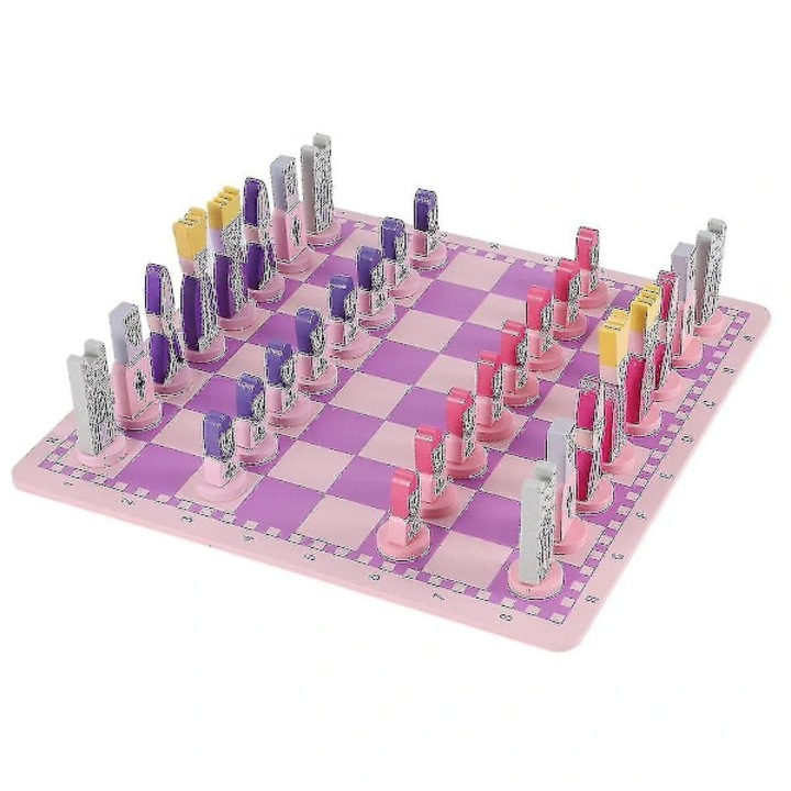 Joc sah si dame, lemn, multicolor, 32 piese, tabla inclusa