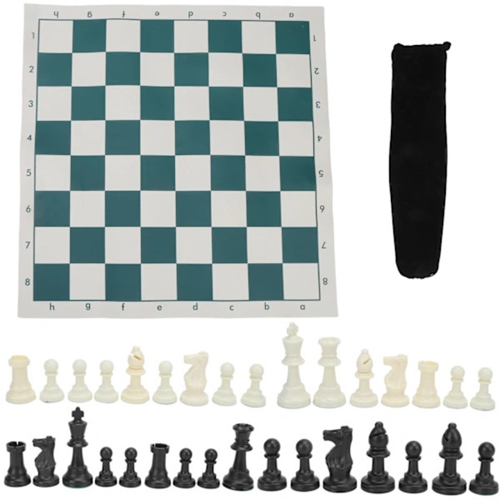 Set sah plastic si tabla cauciuc pliabila verde-alb 42x42cm