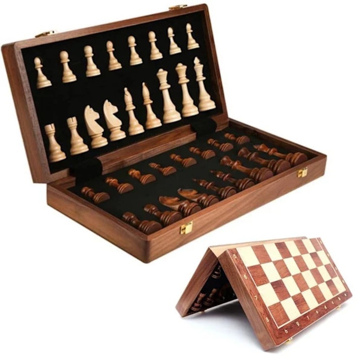 Set sah lemn pliabil, portabil, 39x39x2.5cm