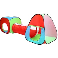 Loc de joaca XXL 250CM lungime cu protectie UV, pentru copii, multifunctional, pentru interior si exterior, casuta, tunel intermediar si cort si Geanta depozitare cadou
