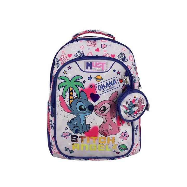 Ghiozdan scolar Diakakis Stitch Angel Ohana, 32x18x43cm, 25L, albastru