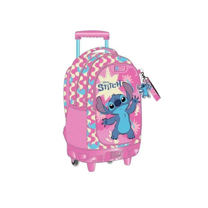 Ghiozdan troler Diakakis Stitch roz 34x20x44cm 30L