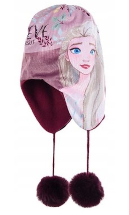 Gyerek sapka Sun City Frozen lila 54 cm, műszőrme pompon szett