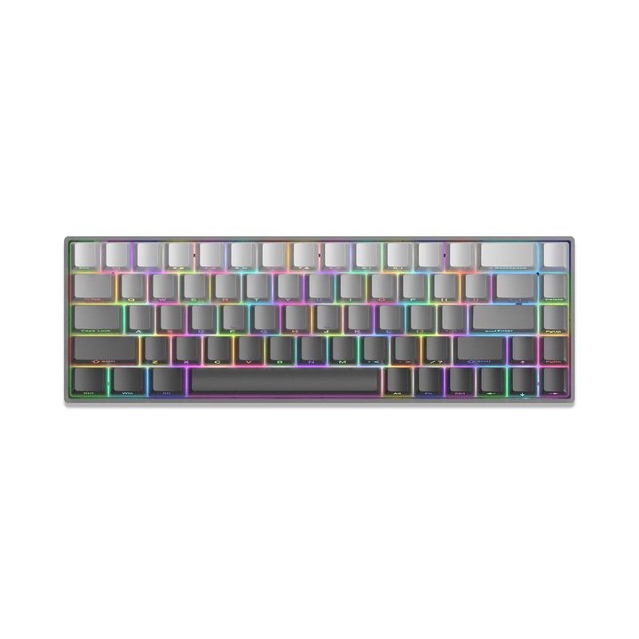 Tastatura Gaming cu fir White Shark NUNCHAKU, Full Anti-Ghosting, RED Switches, RGB, Cablu 1.8m Gri
