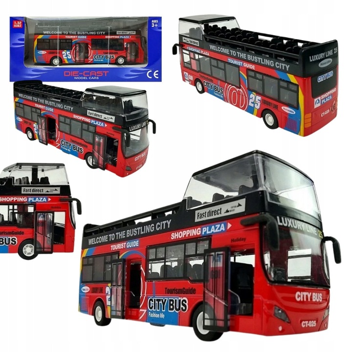 Megadidi emeletes busz, fém, piros, fényekkel és hangokkal 18x8x5cm