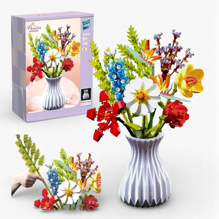 Zuanma Flowers Építőkészlet Nr 6, 742 darab, többszínű, vázával