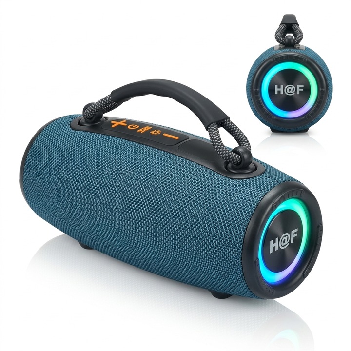 Boxa Bluetooth portabila Elworld HF-F226 pentru utilizare in exterior si interior, Bluetooth 5.3, suport USB/TF/Type-C/FM/TWS/LED, albastru