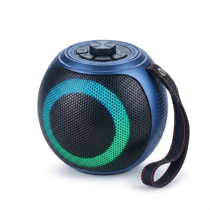 Boxa Bluetooth portabila Elworld SD-L116 pentru utilizare in exterior si interior, Bluetooth 5.3, suport USB/TF/Type-C/FM/LED, albastru