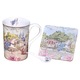 Set Cana ceramica cu lingurita si suport lemn in cutia de cadou eleganta design castel cu cal, 200 ml