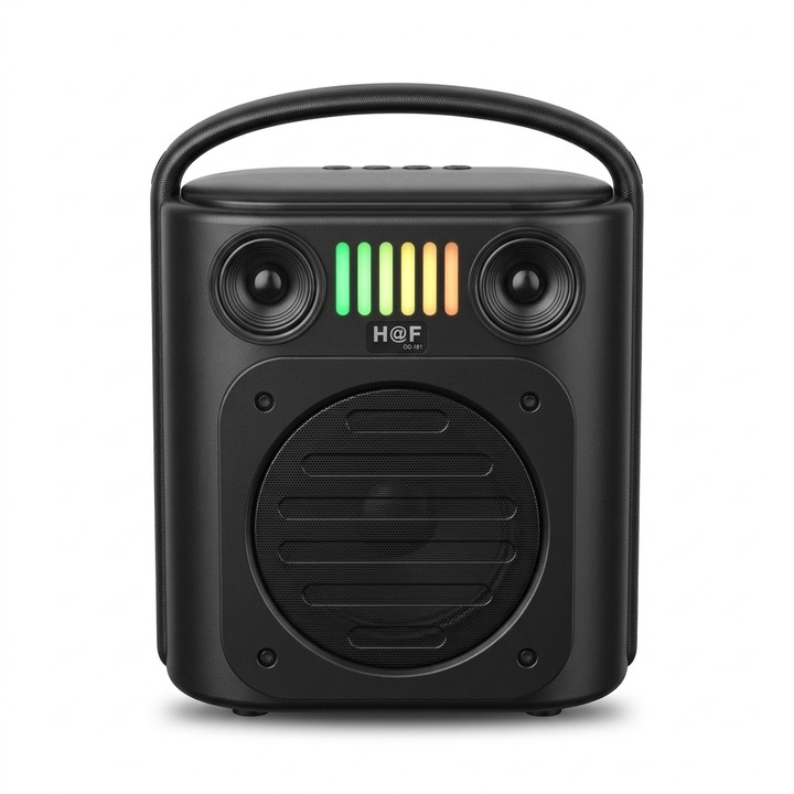 Elworld Gu-181 hordozható Bluetooth hangszóró szoláris töltéssel – USB-C újratöltés, kültéri és beltéri használatra, Bluetooth 5.3, USB/TF/Type-C/FM/LED támogatás és szoláris töltés, Fekete