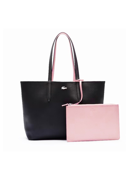 Lacoste, Petit texturált műbőr shopper táska, Női nagy méretű fekete / rózsaszín megfordítható táska