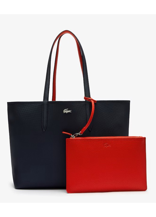 Lacoste, Geanta shopper din piele ecologica cu aspect texturat Petit, Women's Large Negru / Roz Reversible Tote Bag