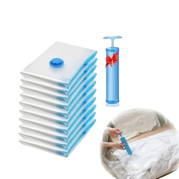 Set 10 saci vidat haine 50x70cm cu pompa, transparent