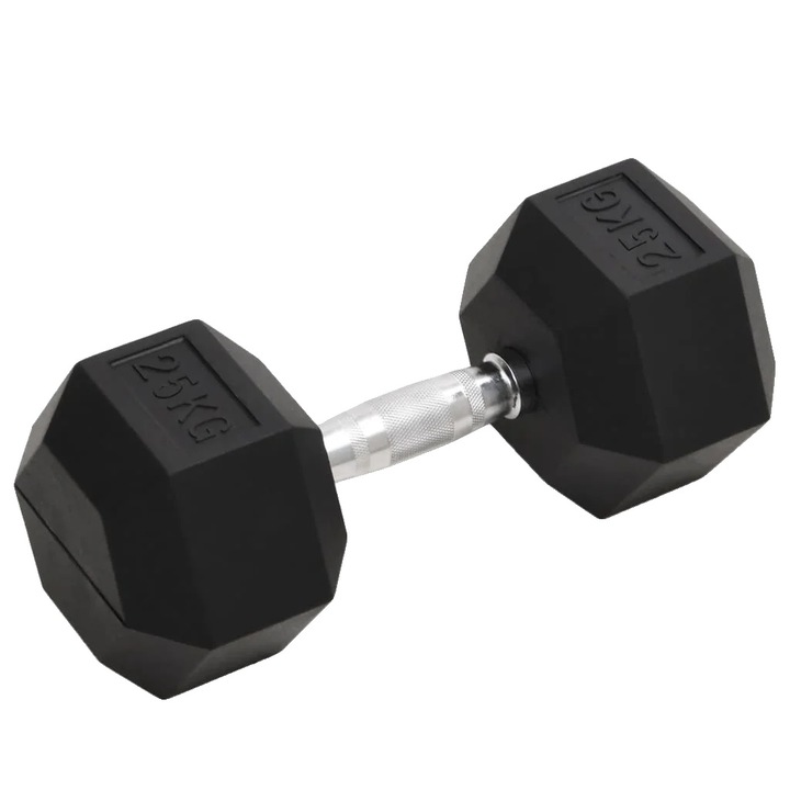 Hatszögletű súlyzó 25kg, acél és gumi, army zöld