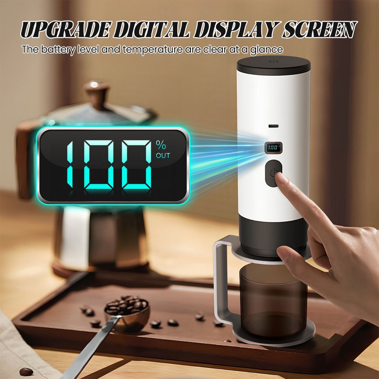 Cafetiera portabila fara fir Planet Tech 3 in 1 cu afisaj, 20 bari, Compatibila cu capsule Nespresso, Dolce Gusto, Cafea macinata, Mov