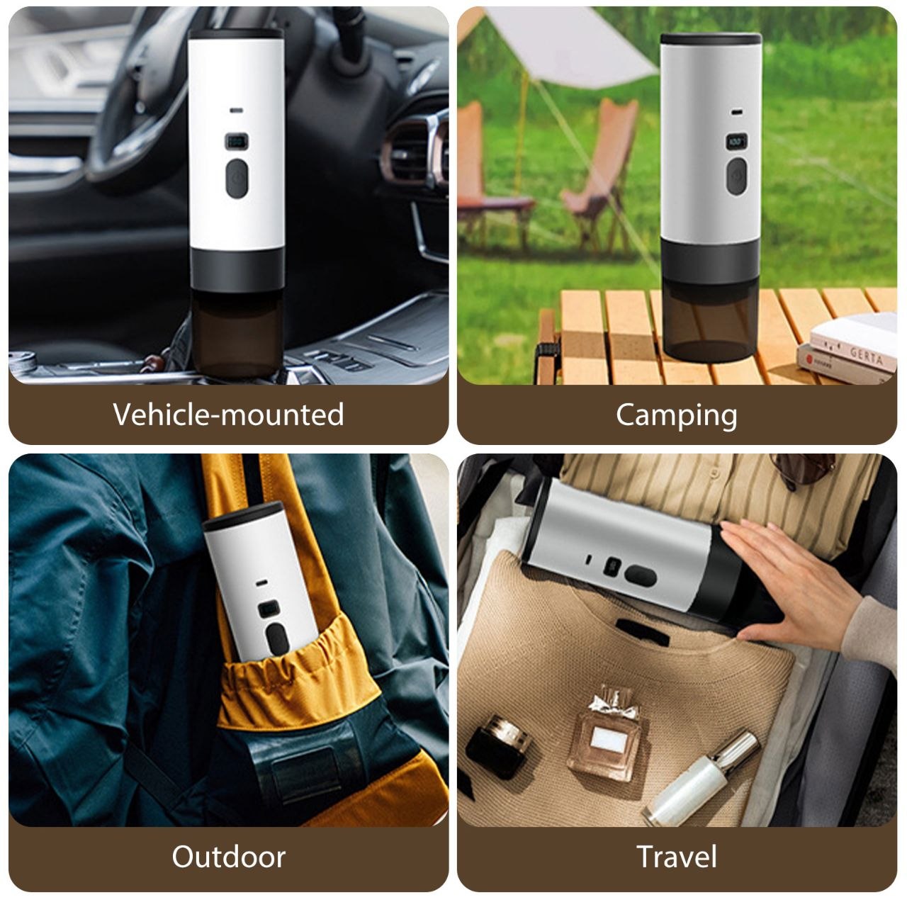 Cafetiera portabila fara fir Planet Tech 3 in 1 cu afisaj, 20 bari, Compatibila cu capsule Nespresso, Dolce Gusto, Cafea macinata, Mov