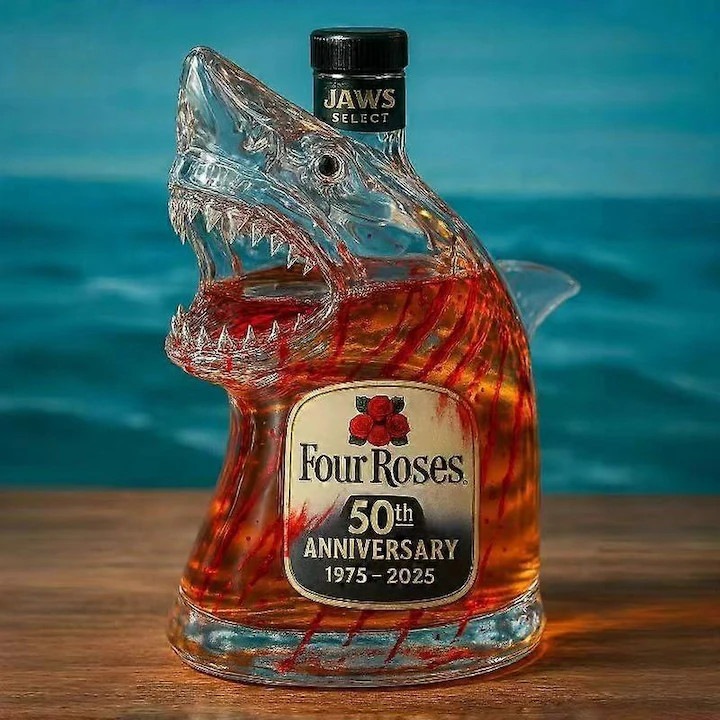 Cápa design whisky üveg, limitált kiadású 50 éves Jaws, átlátszó