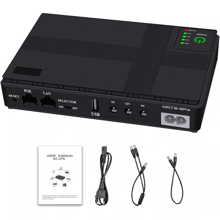 Mini UPS portabil 10400mAh negru 5Vx9Vx12V