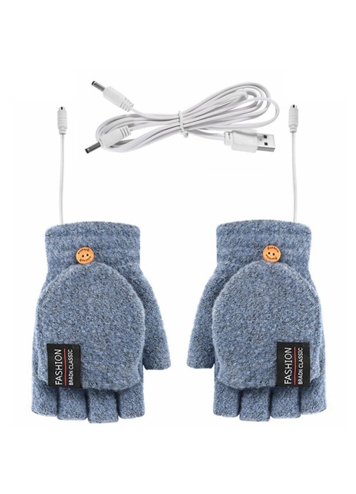 USB fűtött kesztyű, 40-50C, akril, világoskék