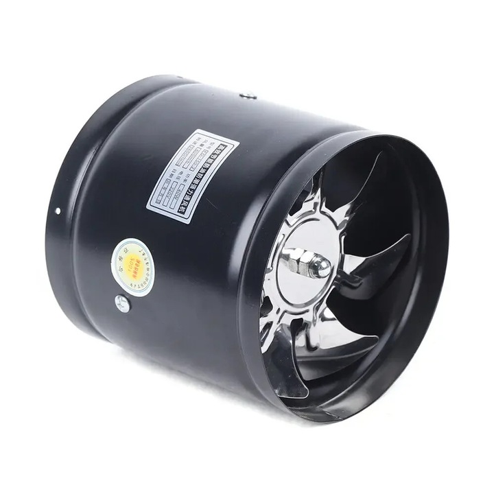 Axiális csőventilátor, Inline ventilátor 150 mm, 600 m³/h, 2800 ford./perc, 40 W 220 V, 7 lapátos, fekete