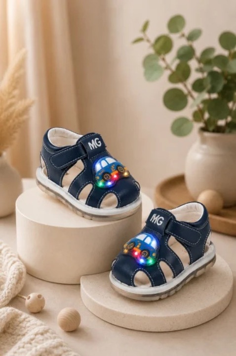Sandalute bleumarin cu luminite pentru super bebelusi - Masinuta, Bleumarin