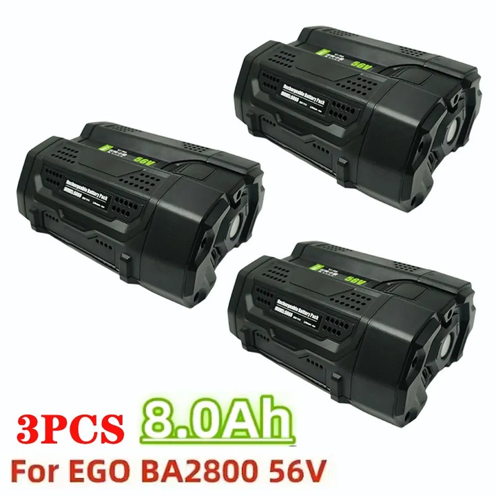 Acumulator 56V pentru masina de tuns iarba, drujba si suflanta frunze, acumulator Li-Ion de schimb, pentru scule de gradina fara cablu, reincarcabil, capacitate mare, 8, 0Ah set 3 bucati