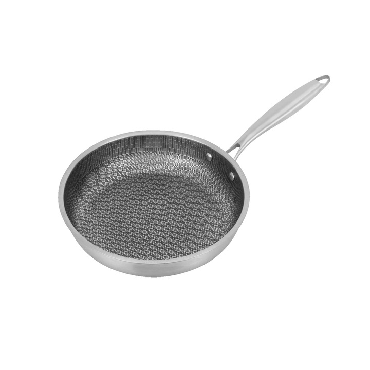 Rozsdamentes acél serpenyő 410, 28cm, világosszürke, indukciós főzőlapon is használható