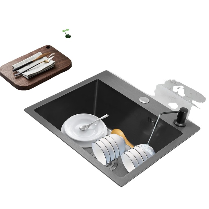 Chiuveta bucatarie 45x40x20cm otel inoxidabil 201 V forma scurgere set