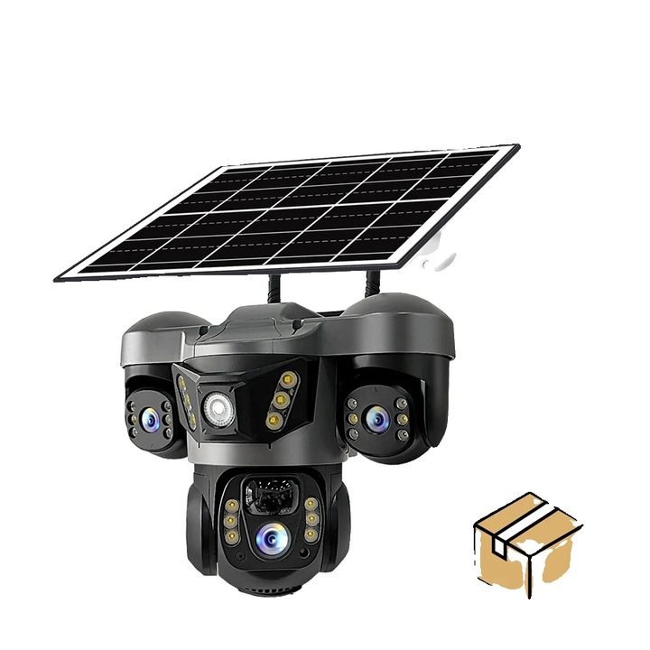 Napelemes WiFi megfigyelő kamera, hármas lencse, 15MP, színes kép, 355x90°