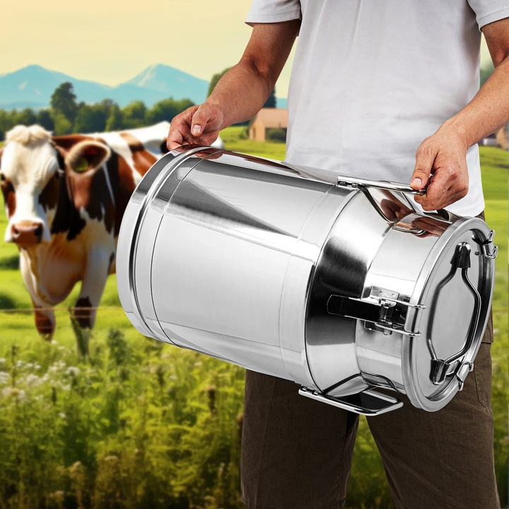 Tejgyűjtő kanna, 30 L, rozsdamentes acél, szilikon tömítéssel, ezüst