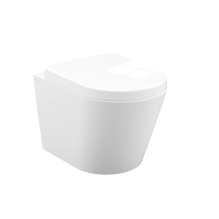 Vas de toaleta suspendat, sistem dual-flush, ceramica, alb, dimensiuni mici D