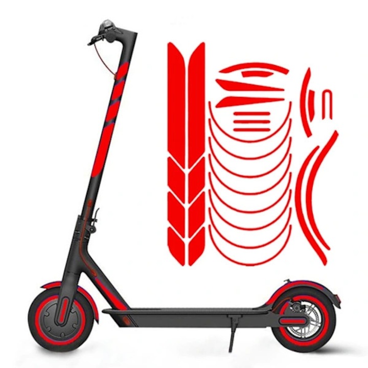 Autocolant reflectorizant pentru trotineta electrica, compatibil Xiaomi M365 Pro si Ninebot Max G30/G30D, banda autoadeziva fluorescenta de avertizare, Rosu