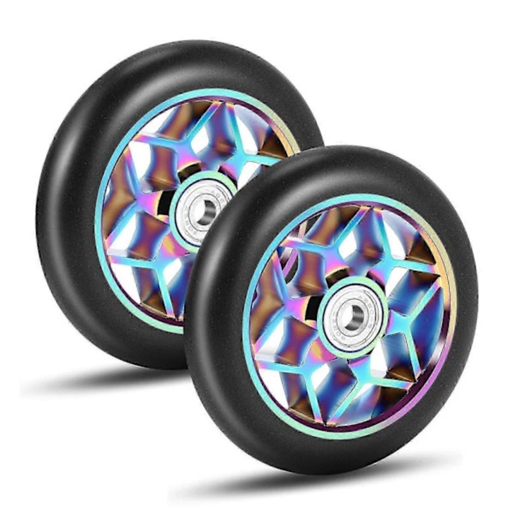 Set 2 bucati, roti pentru trotineta 110 mm, din aluminiu si PU, cu rulmenti ABEC-9 inclusi, pentru trotineta freestyle, negru