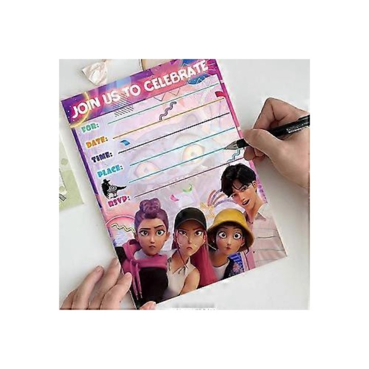 Set 12 invitatii cu plicuri si autocolante, roz, 5x7 inch