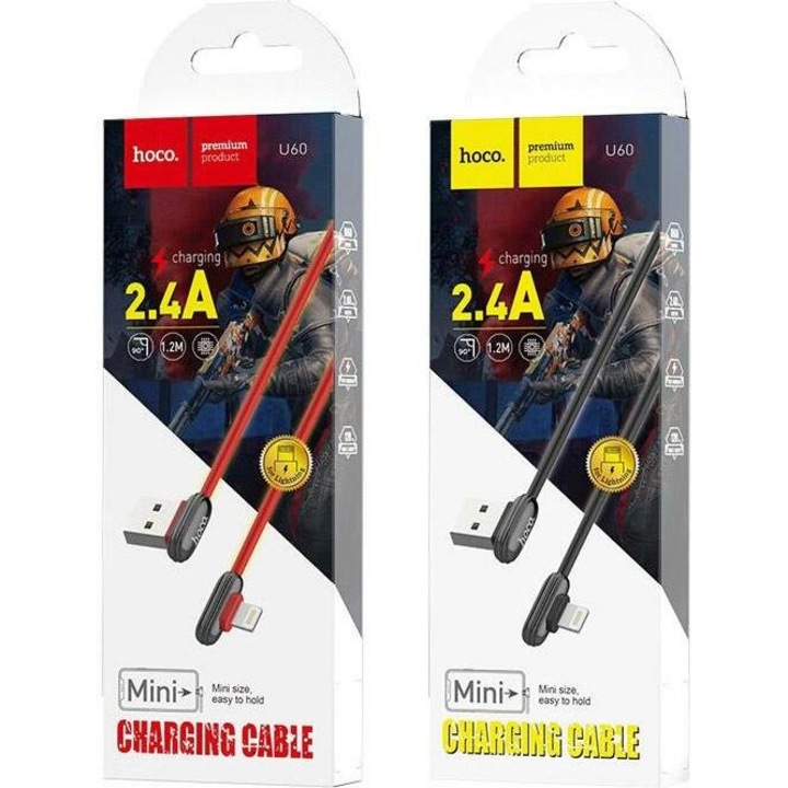 Cablu date si incarcare Hoco U60 1.2m rosu unghi 90 grade