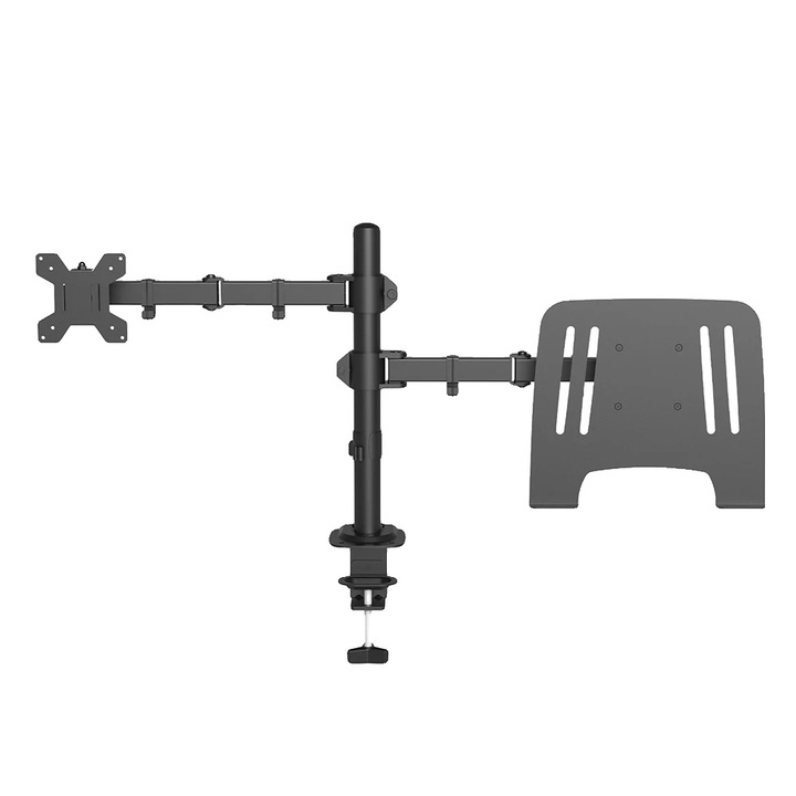 Kétmonitoros asztali tartó, állítható, fekete, 17 hüvelyk, acél, 10 kg, 75x75-100x100mm
